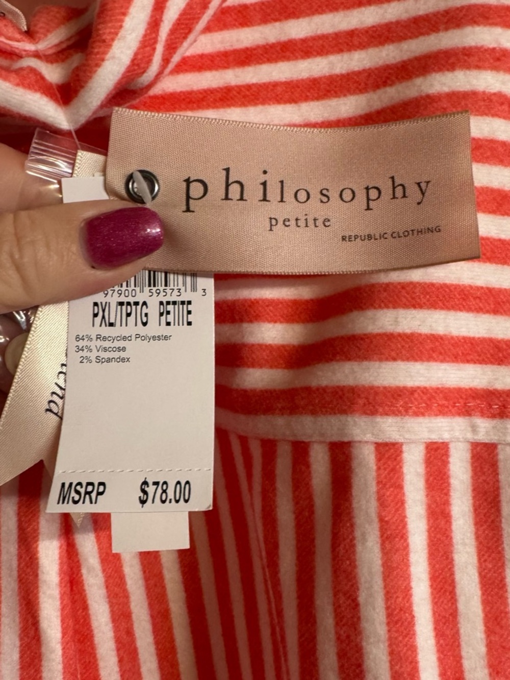 NWT RET: $78 Philosophy Poppy Red/Ivory Striped Button-Down Shirt XL/PET #CL - Picture 12 of 12